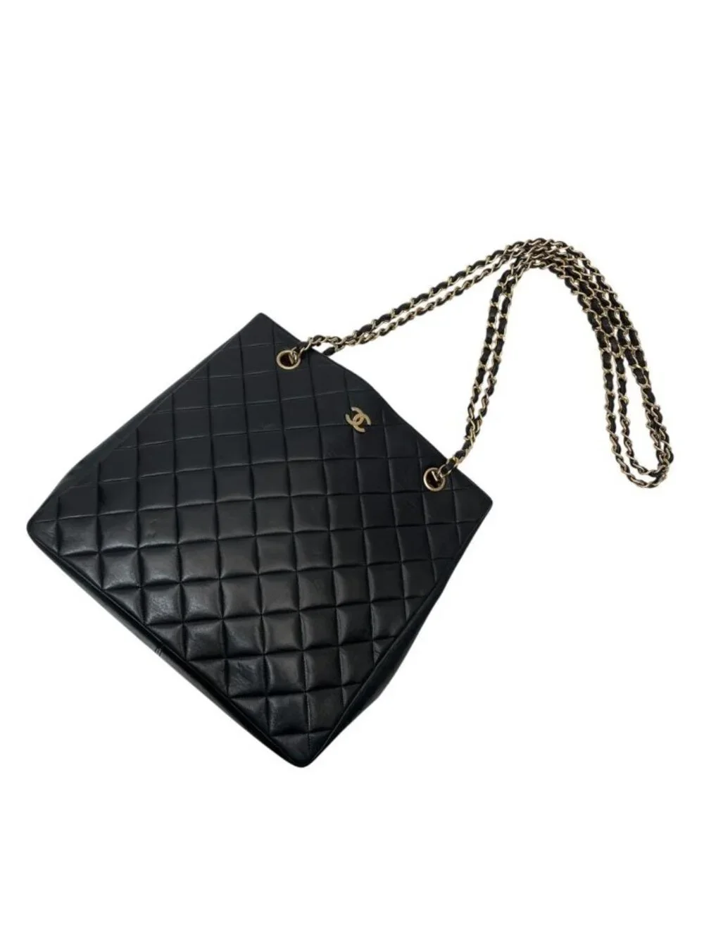 Chanel Quilted Lambskin Chain Shoulder Tote Bag Black